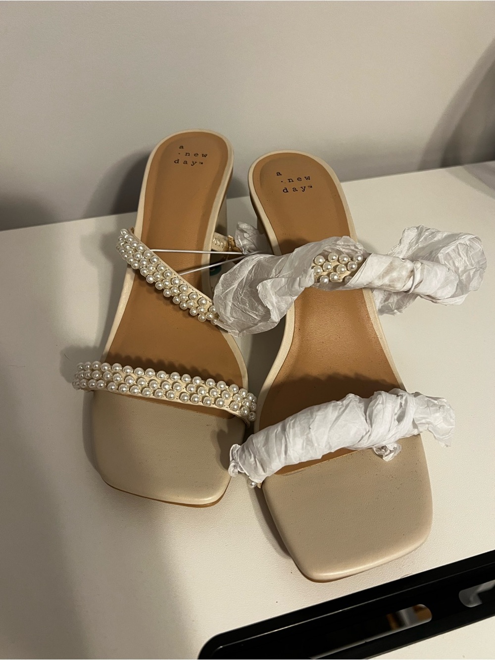 Target Beige Pearl-Embellished Slide Mules bridal